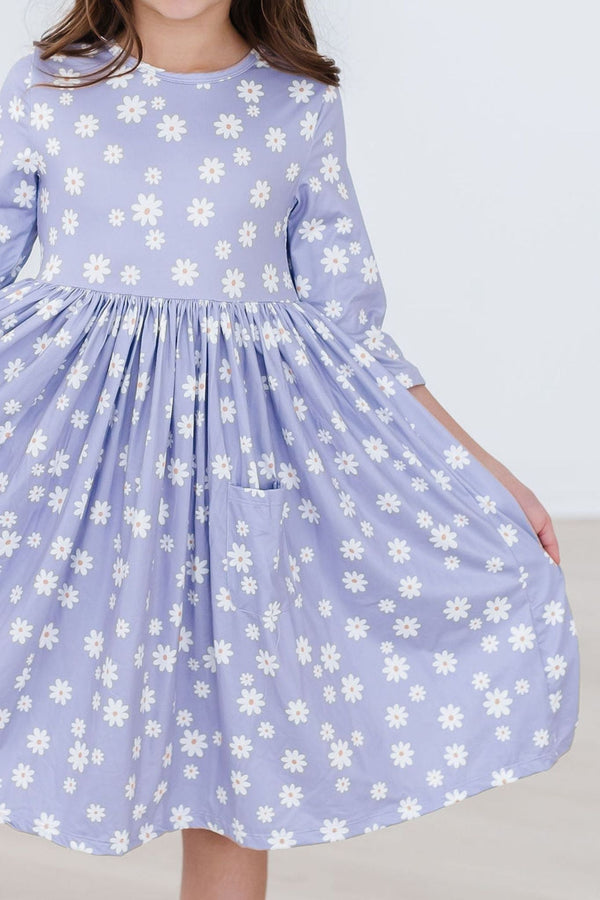 dainty-daisies-3-4-sleeve-pocket-twirl-dress Mila &  Rose - Sophia's Style-Dainty Daisies 3/4 Sleeve Pocket Twirl Dress-6-12M--1